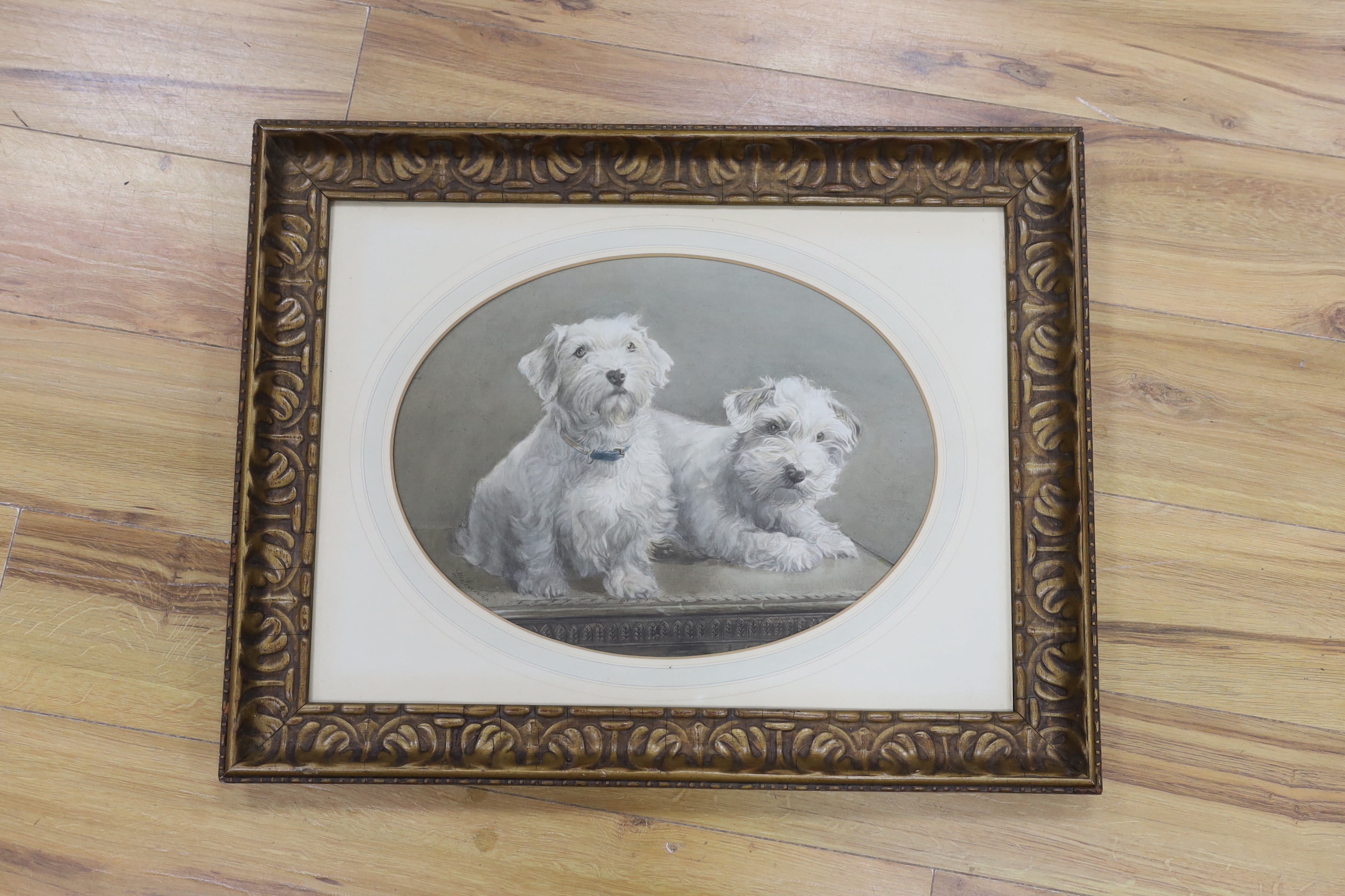 G. Seccombe, 20th century oval watercolour, Study of two terriers, signed, 33 x 43cm